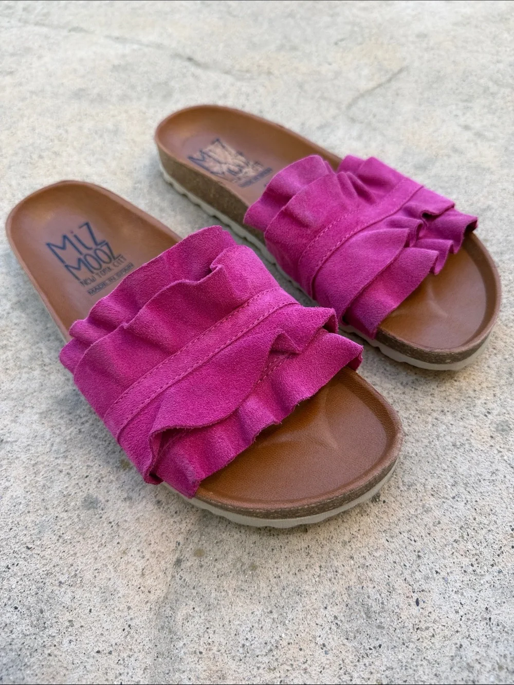 Miz Mooz New York City Rocio Fushia Suede Slide Sandal Women's Size 40/9-9.5